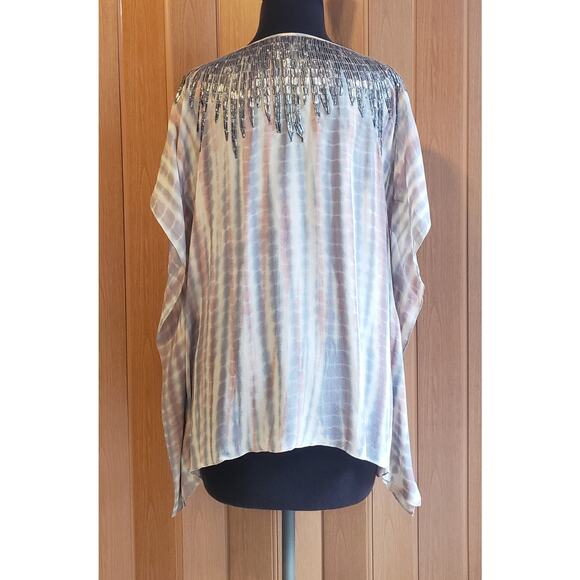 Velvet by graham and spencer size medium capped sleeve red & blue mesh blouse - Picture 4 of 6